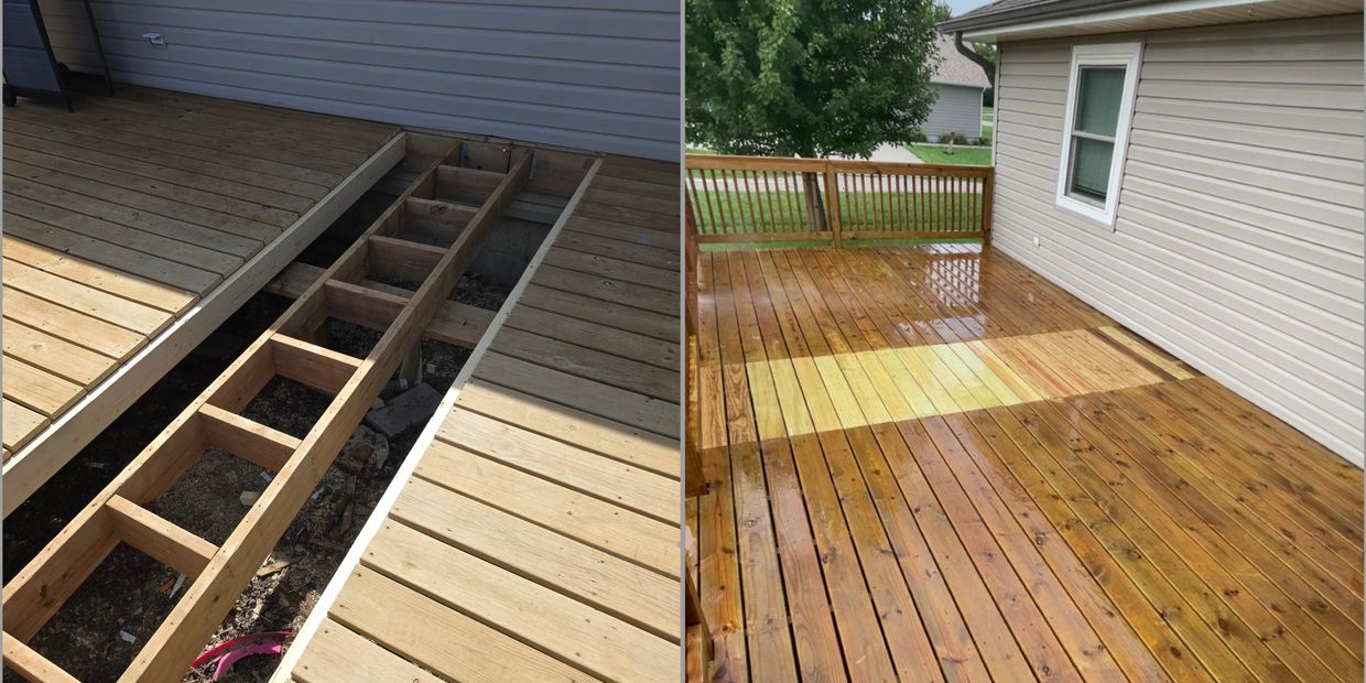 Finished wooden deck beside a house